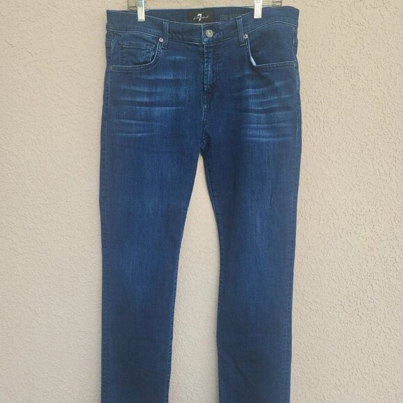 7 For All Mankind Jeans Men's 34 Blue The Straight Stretch Performance Slim Fit - Picture 1 of 7